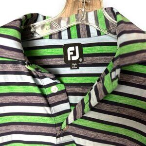 Vintage PJ, White, Green, Gray And Black Stripe Short Sleeve Polo Shirt Size Med